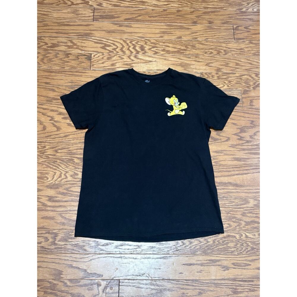 Tom and Jerry Men's Black Short Sleeve Crew Neck Graphic Print T-Shirt, Sz L